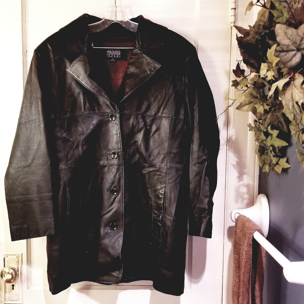 Wilson's leather black leather button up coat